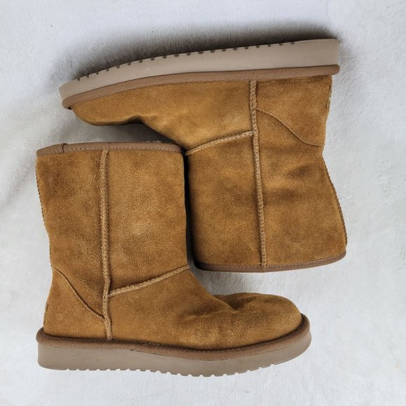 Koolaburra by UGG Tan Suede Faux Fur Lined Short Mid Calf Pull Up Boots Size 7 - Picture 5 of 9